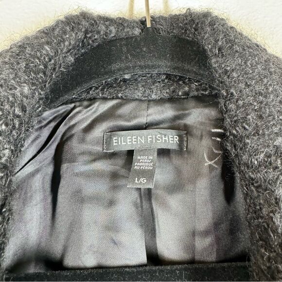 Eileen Fisher Black Suri Alpaca Wool Moto Jacket Zip Up Leather Trim Size Large - Picture 5 of 7